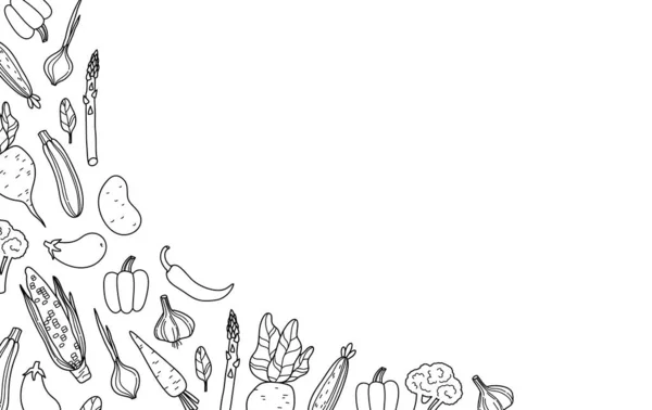 Légumes Dessinés Main Sur Fond Blanc Maïs Betterave Concombre Carotte — Image vectorielle