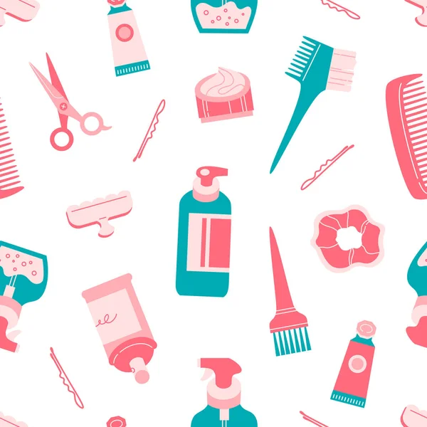Εργαλεία Περιποίησης Μαλλιών Και Αξεσουάρ Απρόσκοπτη Μοτίβο Λευκό Επίπεδη Διανυσματική — Διανυσματικό Αρχείο
