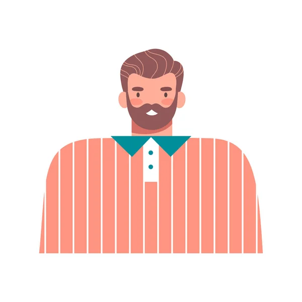 Ritratto Uomo Con Barba Isolata Bianco Illustrazione Del Vettore Piatto — Vettoriale Stock