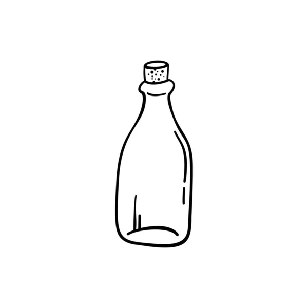 Zwarte Erlenmeyer Met Kurkstop Geïsoleerd Wit Handgetekende Vectorillustratie — Stockvector