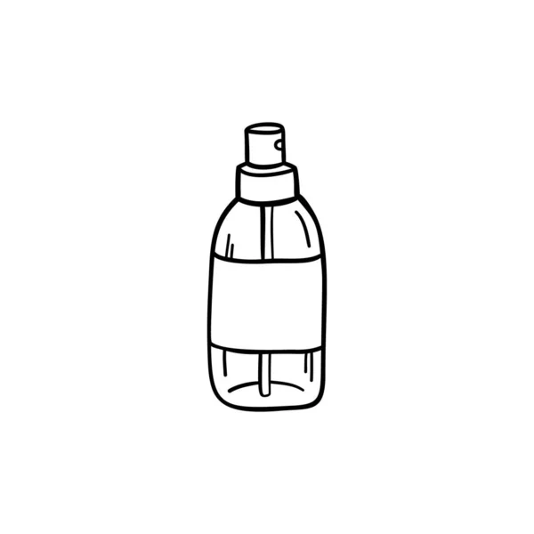 Frasco Spray Contorno Preto Isolado Branco Ilustração Vetorial Doodle — Vetor de Stock