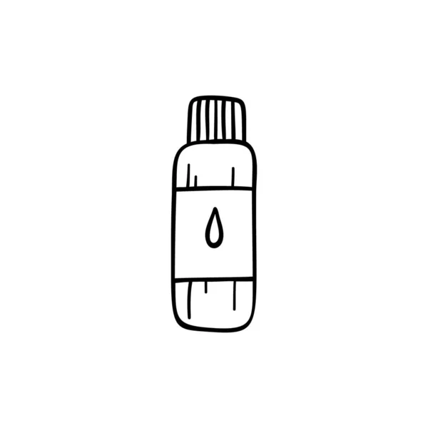 Black Contour Essential Oil Bottle Isolated White Hand Drawn Vector — Stock Vector