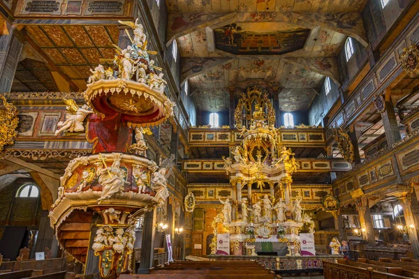 Interieur Van Versierd Prachtig Houten Protestantse Kerk Van Vrede Unesco — Stockfoto