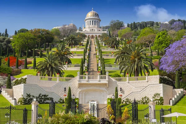 Uitzicht Bahai Tuinen Graftombe Van Bab Berg Karmel Haifa Israël — Stockfoto