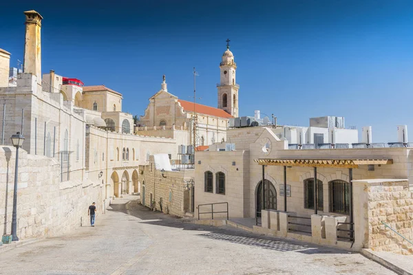 Vista Antigua Calle Iglesia Católica Bizantina Griega Belén Territorios Palestinos — Foto de Stock