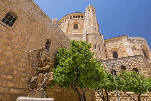 King David of Israel playing the harp. Statue located near the entrance to the king David\'s Tomb on Mount Zion in Jerusalem, Israel.