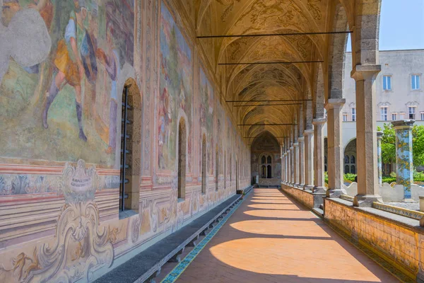 Old Paintings Decorate Cloister Walls Santa Chiara Monastery Naples Italy — Stock Photo, Image