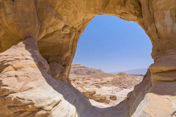 Большая Естественная Скальная Арка Вид Пустыню Национальном Парке Тимна Израиль — стоковое фото