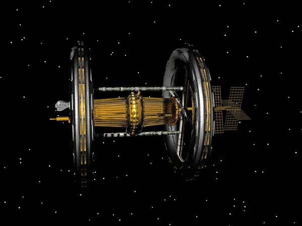 Futurisztikus Űrállomás Lebeg Űrben — Stock Fotó