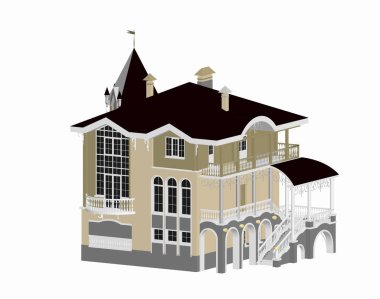 Birkaç katta büyük, süslü bir villa.