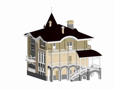 Birkaç katta büyük, süslü bir villa.