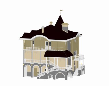 Birkaç katta büyük, süslü bir villa.