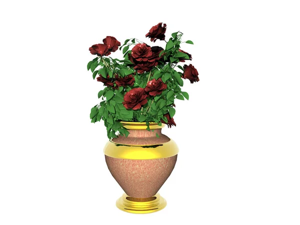 Goldene Keramik Blumenvase Mit Rosenstrauß — Stockfoto