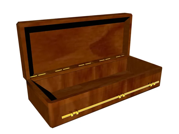 Hoekige Houten Kist Met Gouden Handgrepen — Stockfoto