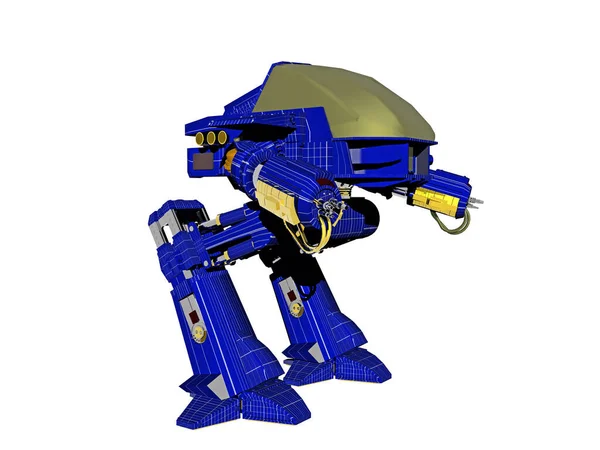Robot Acero Azul Con Armamento Pesado —  Fotos de Stock