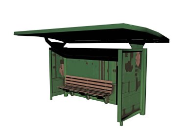 Yeşil otobüs durağında barınak ve bank