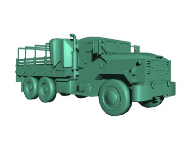 Büyük yükleme alanı olan eski yeşil askeri kamyon.