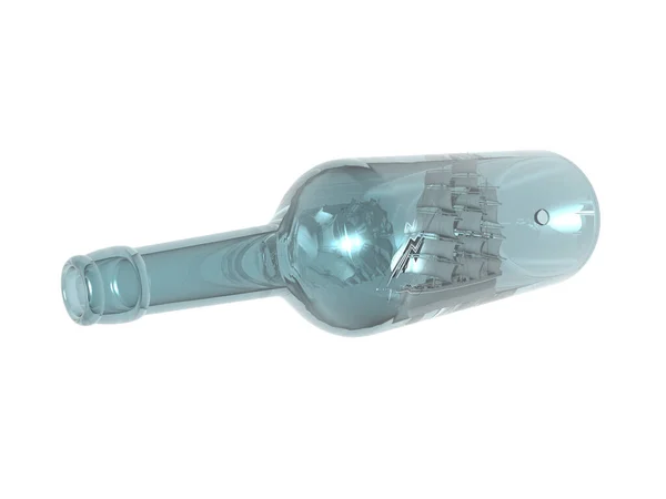Getinte Glazen Fles Met Zeilschip Binnen — Stockfoto