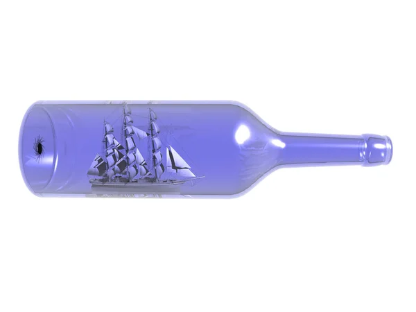 Getönte Glasflasche Mit Segelschiff Innen — Stockfoto