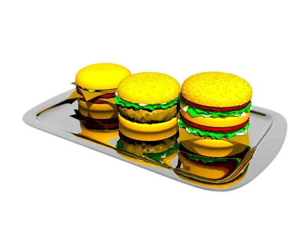 Srebrna Taca Hamburgerami — Zdjęcie stockowe