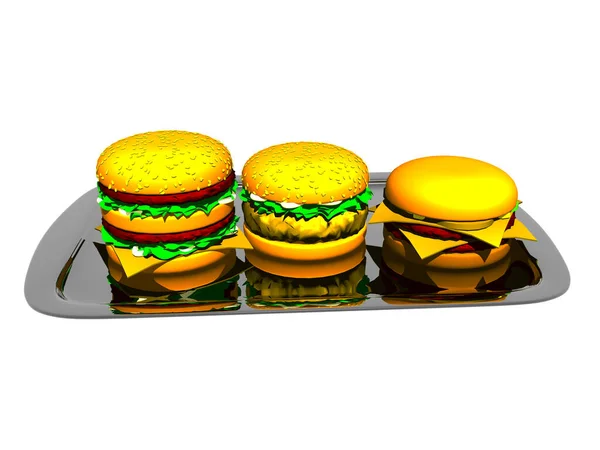 Zilveren Dienblad Met Hamburgers — Stockfoto