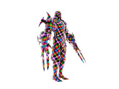 İki kılıçlı bir savaşçı figürü.