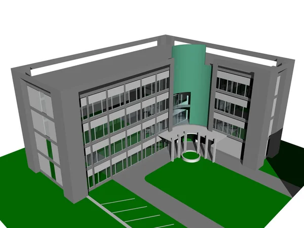 Hoog Universitair Gebouw Met Parkeerplaats — Stockfoto
