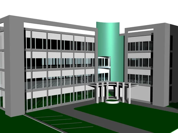 Wysoki Budynek Uniwersytecki Parkingiem — Zdjęcie stockowe