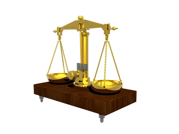 木制底座上有碗和平衡木的金药师秤 — 图库照片