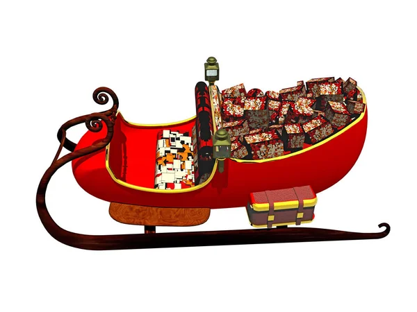 Babbo Natale Slitta Rossa Con Molti Doni — Foto Stock