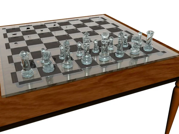 Dřevěný Šachový Stůl Deskami Hracími Figurkami — Stock fotografie