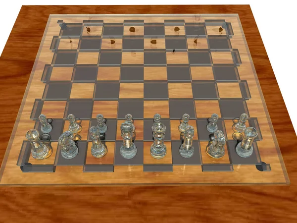 Ξύλινο Τραπέζι Σκακιού Ταμπλό Και Κομμάτια Παιχνιδιού — Φωτογραφία Αρχείου