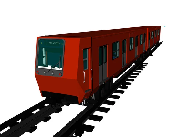 Kırmızı Bölgesel Tren Raylarda — Stok fotoğraf