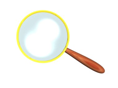 Büyüteç, yanan bir cam gibi, ahşap saplı.