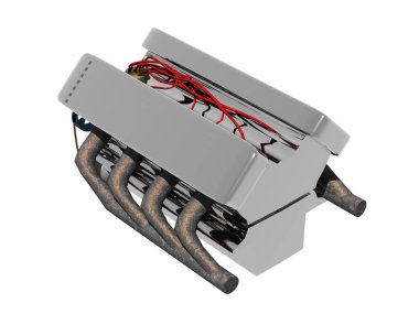 Bir arabanın ağır gümüş motor bloğu