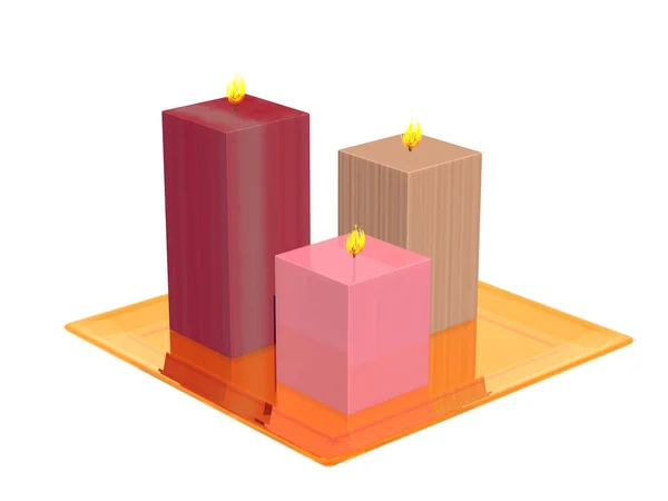 Vierkante Gekleurde Kaarsen Een Tablet — Stockfoto