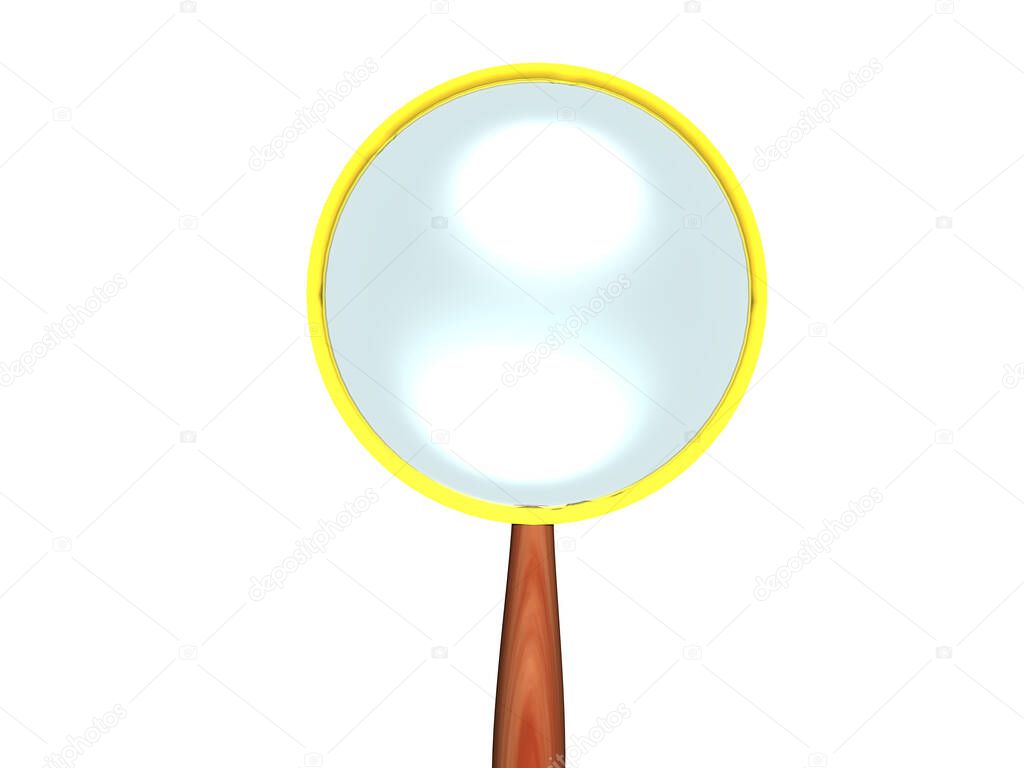 Magnifying glass as a burning glass with a wooden handle