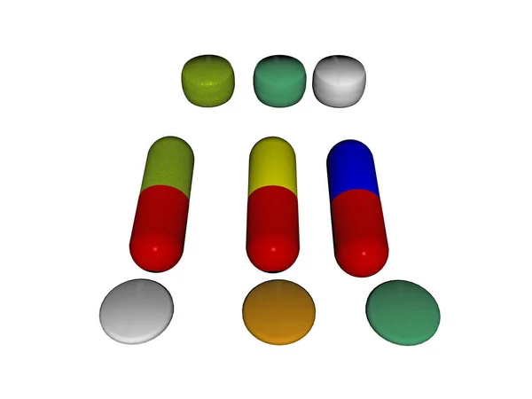 Píldoras Coloridas Tabletas Sobre Mesa — Foto de Stock