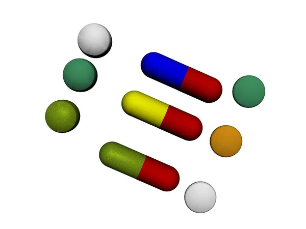 Pillole Colorate Compresse Sul Tavolo — Foto Stock