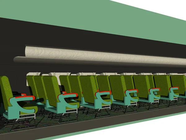 座席と通路の行を持つ航空機キャビン — ストック写真
