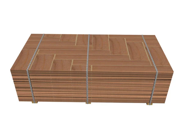 Drewniany Stos Płyt Zabezpieczonych Metalowymi Wstążkami — Zdjęcie stockowe