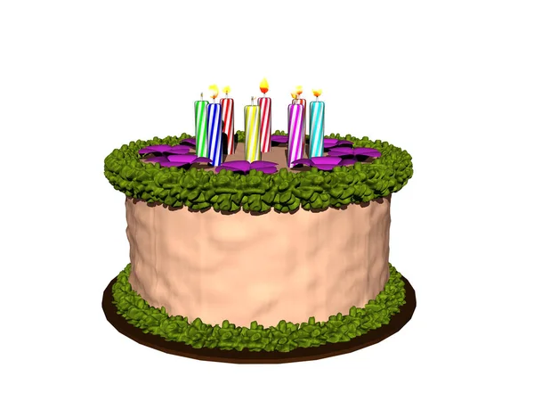 ろうそくのあるカラフルな誕生日ケーキ — ストック写真