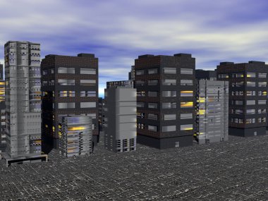 Metropolis 'te gökdelenleri olan gökyüzü.