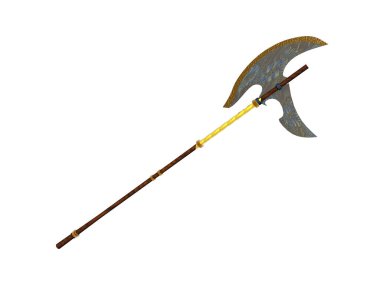 Metal bıçaklı antika helebard.