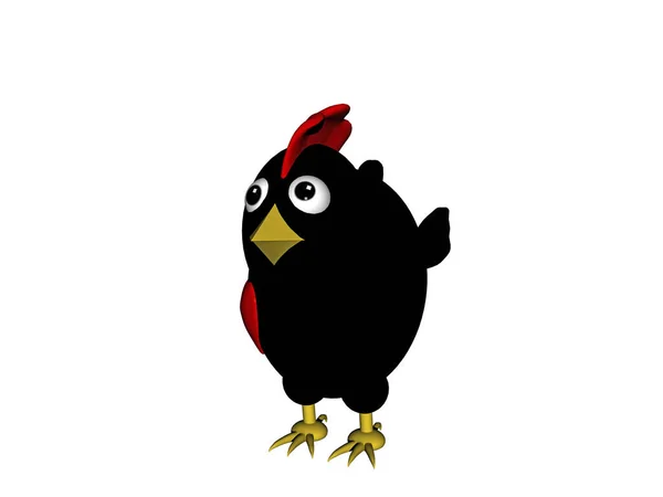 Schwarzes Cartoon Huhn Mit Herz — Stockfoto