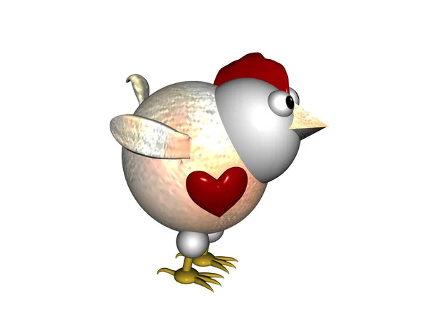 Λευκό Κοτόπουλο Κινουμένων Σχεδίων Καρδιά — Φωτογραφία Αρχείου