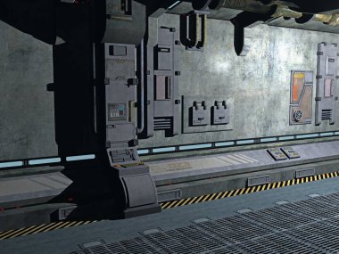 Bir uzay istasyonunun çelik koridoru