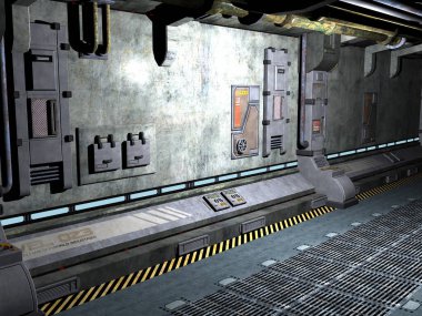 Bir uzay istasyonunun çelik koridoru