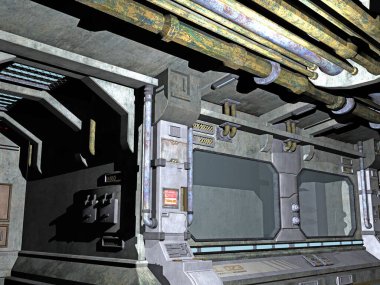 Bir uzay istasyonunun çelik koridoru