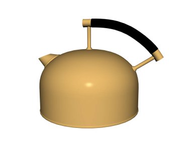 Kahverengi saplı gümüş metalik çaydanlık